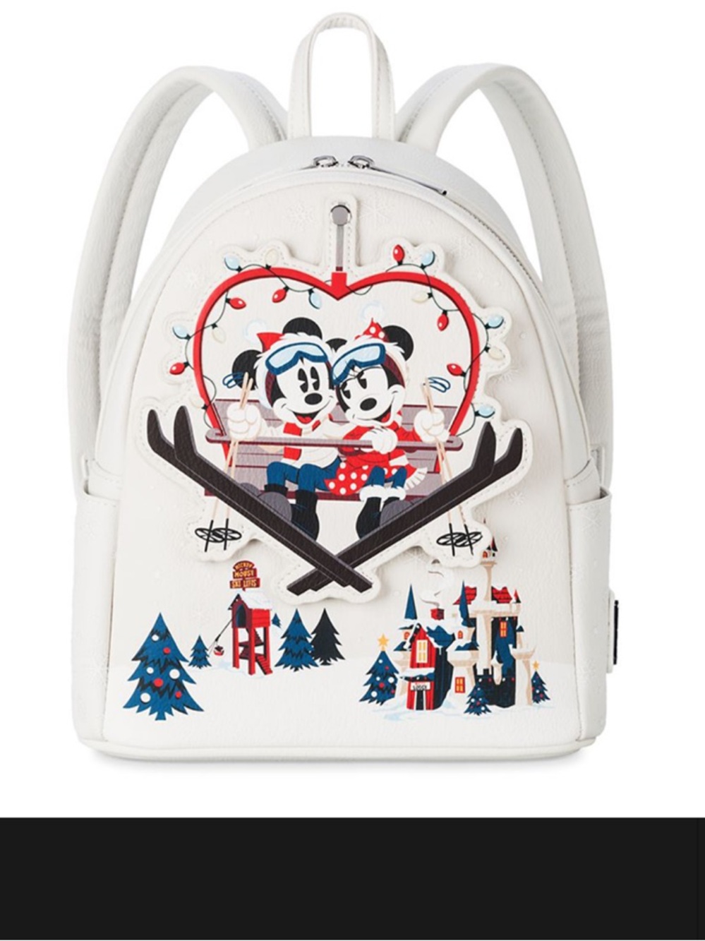 RETIRED Disney Loungefly Mickey & Minnie Holiday Ski Lift Lodge Mini Backpack